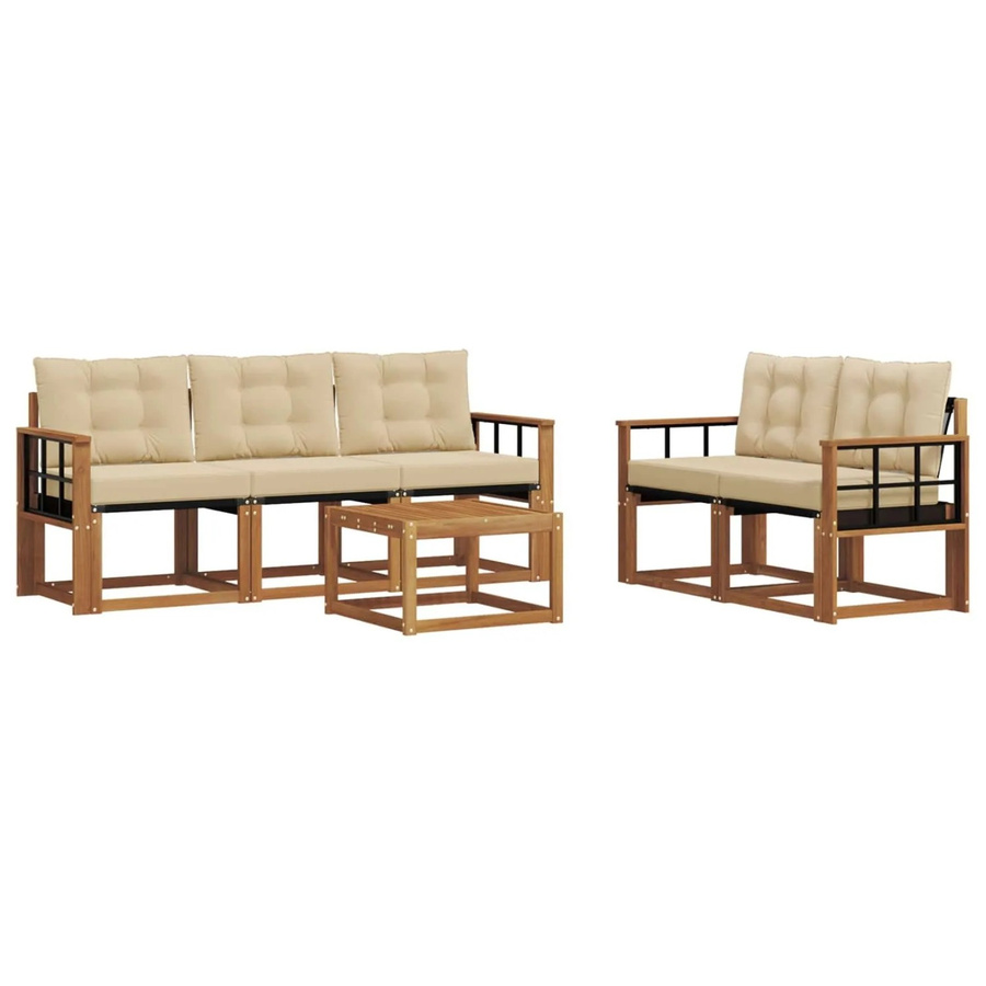vidaXL Outdoor-Sofagarnitur 6-teilig aus Akazienholz mit Textilene und Kissen in Natur und Beige - Bild 2