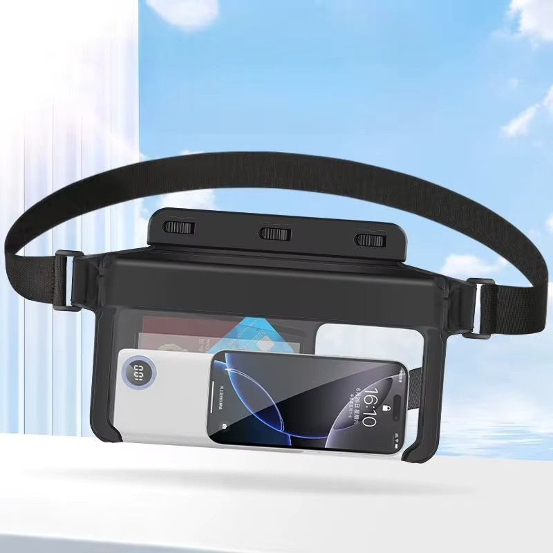 HAISSKY Wasserdichte Handy-Hüfttasche mit 3 Clips für iPhone 17 16 15 Pro Max 14 Plus und weitere Modelle, Outdoor-Schwimmbeutel in Schwarz oder Pink - Bild 2