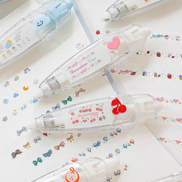 Mechanischer Korrekturroller mit Kawaii Blumen Herz und Tier Motiven in Multicolour für Tagebuch und DIY Journal - Bild 1