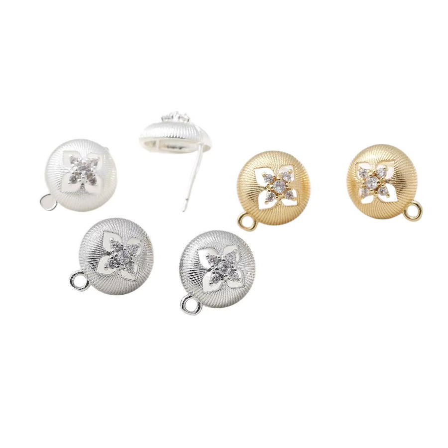 QTOUYE Ohrstecker, Messing, 14 Karat vergoldet, Blumenmuster, 14 mm - Bild 1