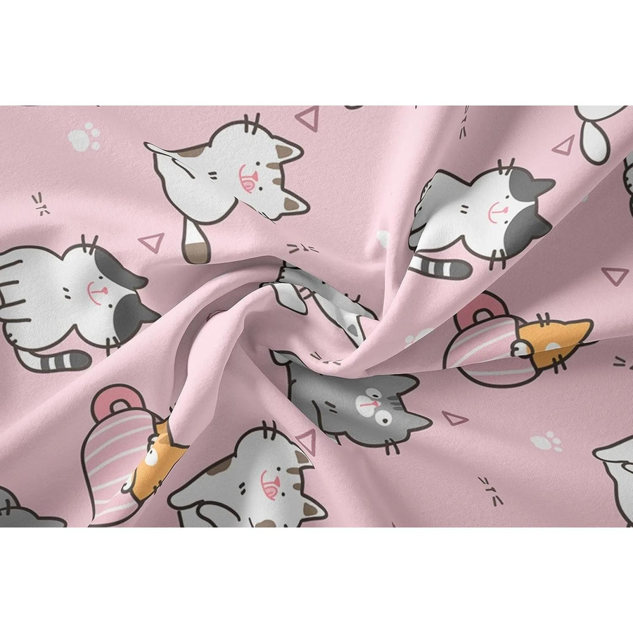 Katzenbettwäsche-Set von Binchi Fitness mit rosa Katzen-Checkmuster aus Mikrofaser, Bettbezug und Kissenbezug mit Reißverschluss, B/H: 260 x 220 cm - Bild 3
