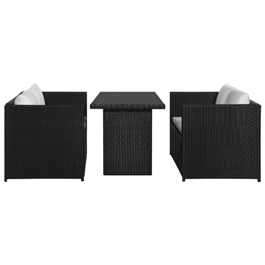 vidaXL 3-tlg Garten-Lounge-Set Modell 10 aus Poly Rattan mit Auflagen in Schwarz - Bild 2