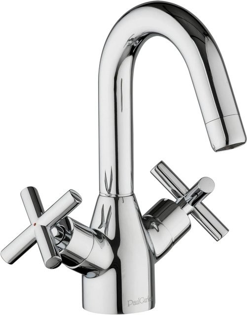 PaulGurkes Design Waschtischarmatur mit Kreuzgriff und Schwenkauslauf in Chrom/Silber - Bild 1