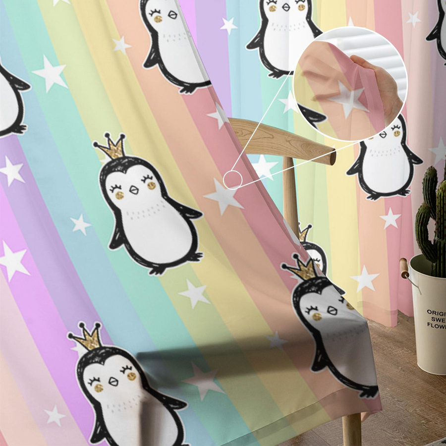 Transparente Tüll-Vorhänge mit Pinguin, Sternen und Regenbogenstreifen für Kinderzimmer und Wohnzimmer, B: 135 cm, H: 115 cm - Bild 2