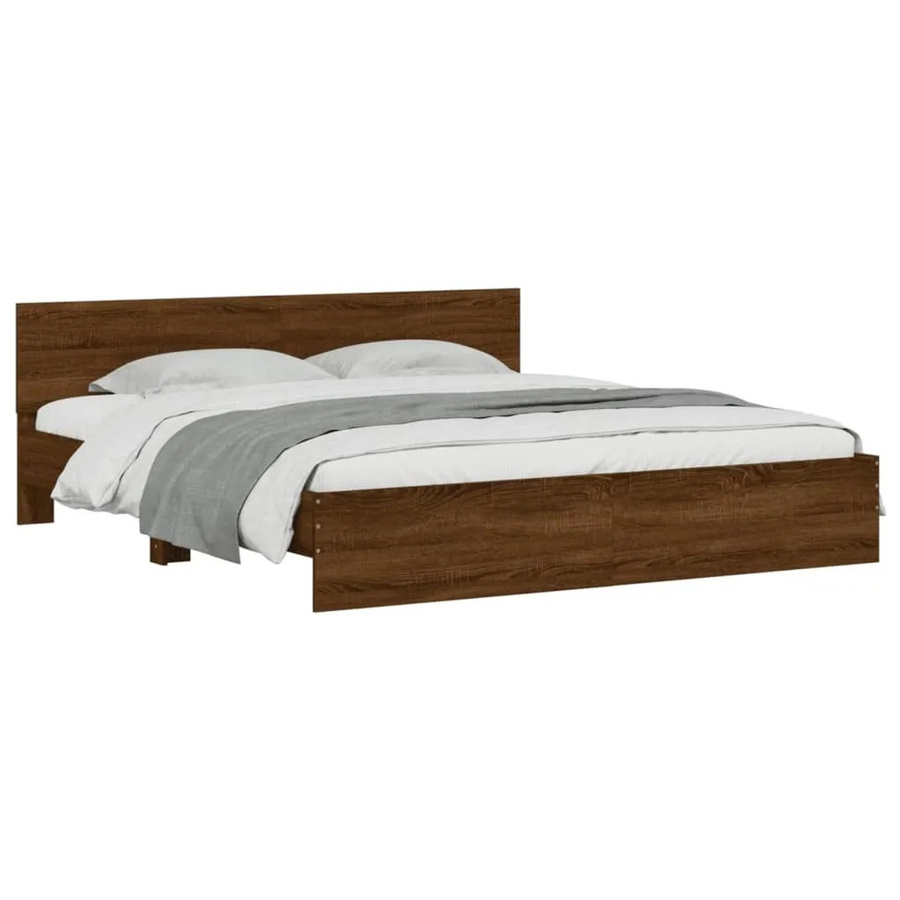 vidaXL Bettgestell mit Kopfteil in Eiche Braun mit LED-Beleuchtung und USB-Ladeport, Breite: 180–200 cm, Tiefe: 200–220 cm, Höhe: 205 cm - Bild 2