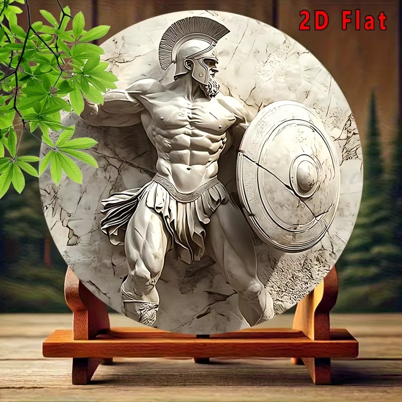 CIFBUY Vintage Spartan Warrior Metall-Wandkunst, runde 2D-Dekoration im Abstract-Stil, Durchmesser: 8 cm - Bild 4