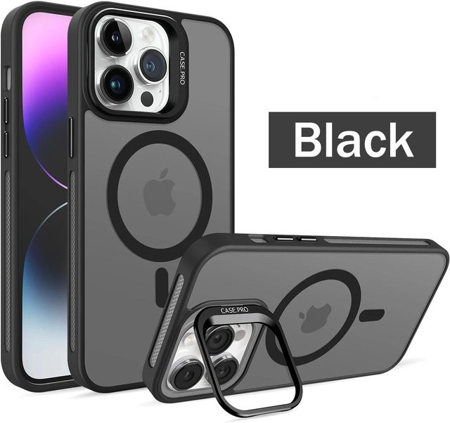 Magnetische iPhone Schutzhülle mit Kamera-Objektivständer und kabellosem Laden, stoßfeste Abdeckung in Schwarz für iPhone 15 14 13 12 11 Pro Max - Bild 1