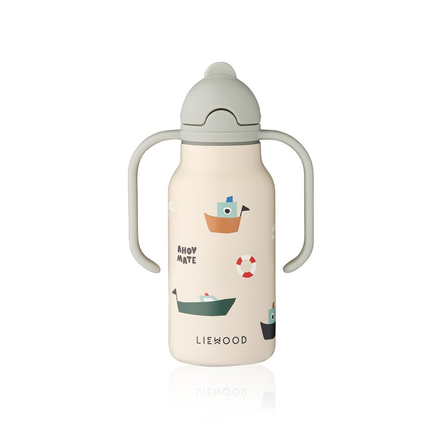 Liewood Kimmie Wasserflasche aus Edelstahl mit Strohhalm, auslaufsicher, Sand/Beige, 250 ml - Bild 1