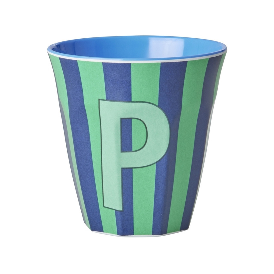 Rice Melamin Becher mit Buchstabe P und Streifen in Blau, 250ml - Bild 1