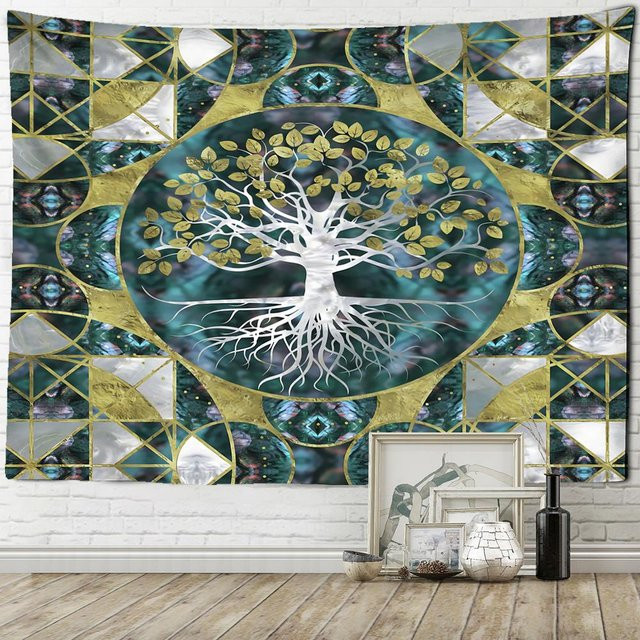 Baum des Lebens Wandteppich im Boho-Stil aus Polyester, Mehrfarbig, B x H: 200 x 150 cm - Bild 1