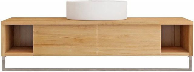 Vente-unique Einzelwaschtisch Kupang aus Teakholz in Naturfarben Hell, B/T/H: 120 x 50 x 32 cm - Bild 1