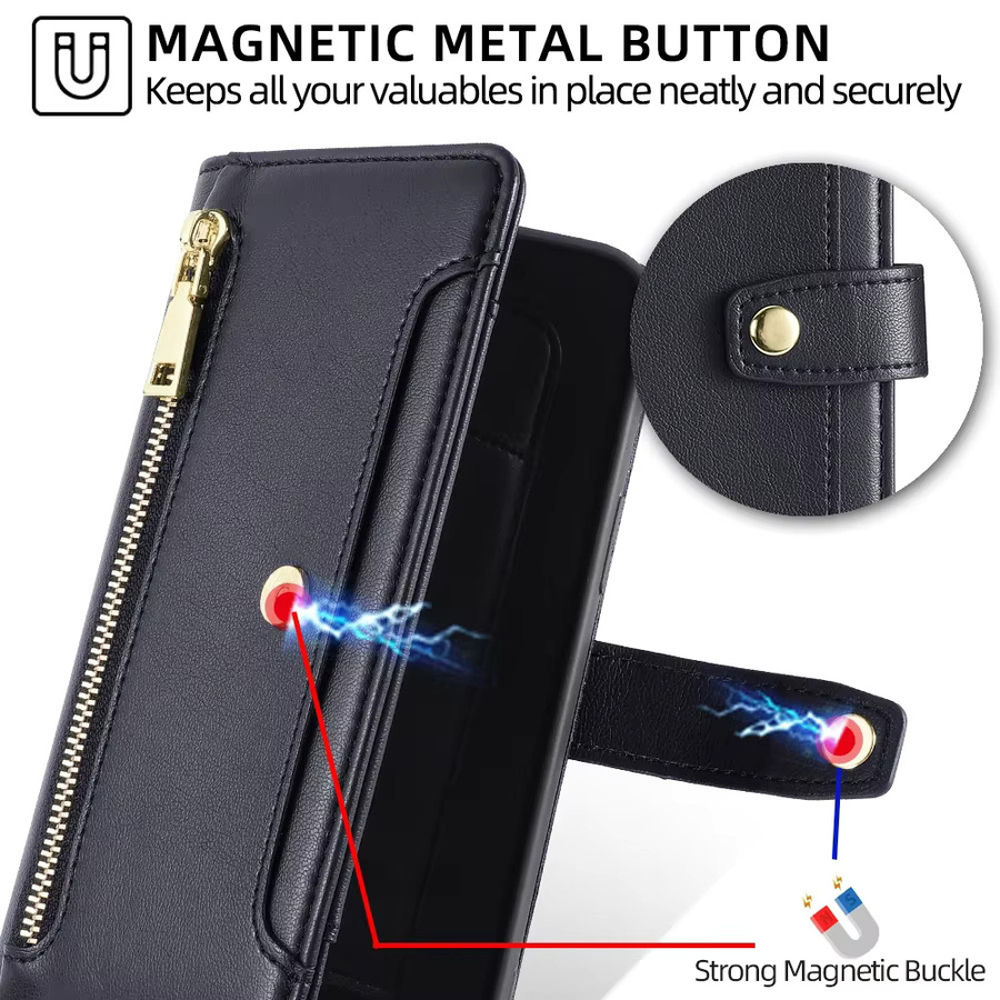 Umhängetasche für Xiaomi Redmi Note 13 13R Pro Plus 13C 5G Poco X6 M6 Pro mit Reißverschluss, Wallet Flip Case und Lanyard in Blau oder Schwarz - Bild 3