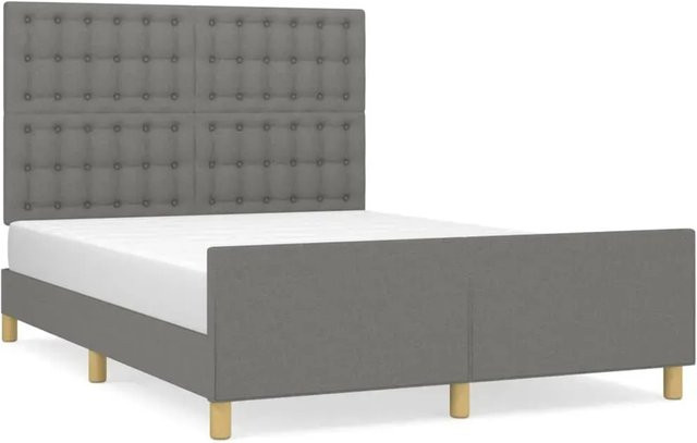 vidaXL Bettgestell mit Kopfteil aus Stoff und Lärchenholz in Dunkelgrau, B/T/H: 140 x 200 x 128 cm - Bild 1