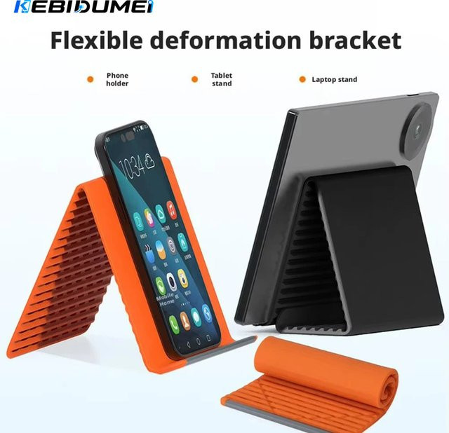 KEBIDUMEI Faltbarer Silikon-Telefonhalter in Orange, Verstellbarer Multi-Winkel Desktop-Ständer für Smartphone, Tablet und Laptop - Bild 1