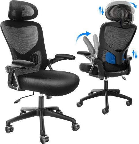 Ergonomischer VEVOR Bürostuhl in Schwarz mit verstellbarer Lendenwirbelstützung, Kopfstütze und 2D-Armlehnen - Bild 1