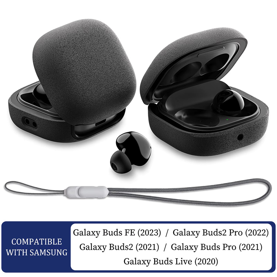 Vogue Fiber Stripe Schutzhülle mit Trageband für Samsung Galaxy Buds FE, Buds Pro, Buds2 Pro, Buds Live und Buds2 in Grün und Grau - Bild 2