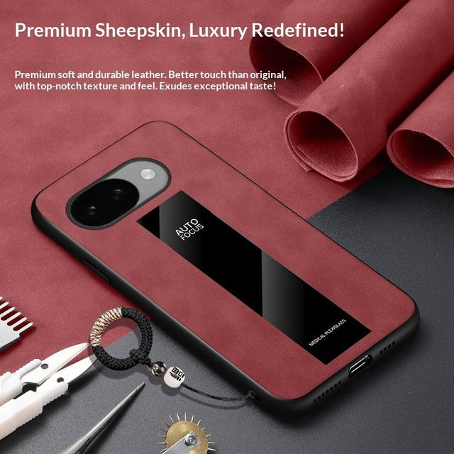Luxus Porsche Leder Schutzhülle mit Antik-Handseil für Google Pixel 10A, 10 Pro XL, 9A und 9 Pro XL in Rot - Bild 1