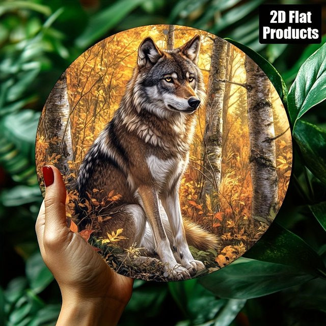Potdemiel Rundes Vintage Metall-Aluminium-Schild mit Wolf-Motiv, Wandkunst in Mehrfarben, Durchmesser: 20 cm - Bild 1