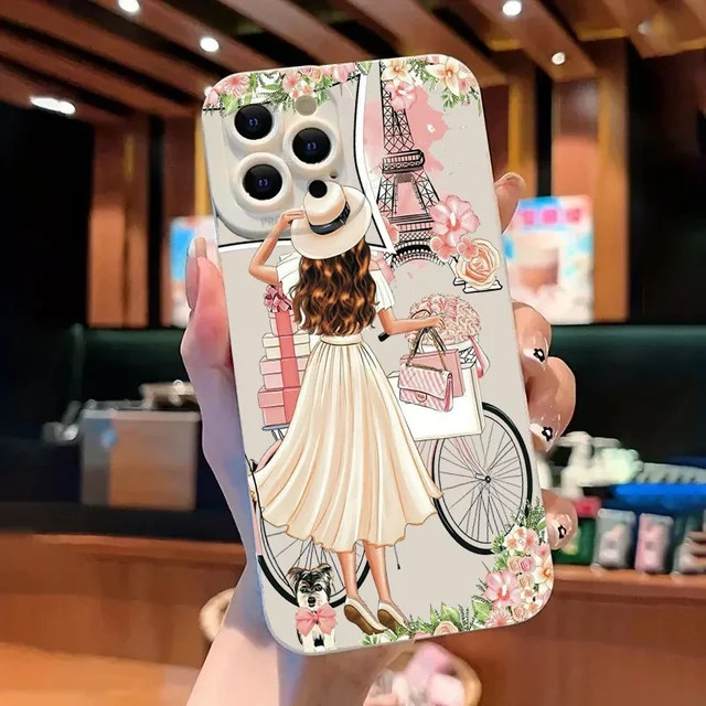 Apple iPhone Handyhülle mit Blumenmädchen-Muster aus weichem TPU-Silikon, Multicolor - Bild 1