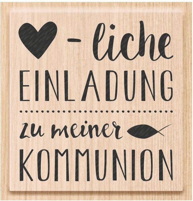 Heyda Holzstempel Herzliche Einladung Kommunion in Beige - Bild 1
