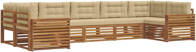 vidaXL Sofagarnitur 7-teilig aus Massivholz Akazie in Natur und Beige mit L-Form und abnehmbaren Kissen - Bild 1