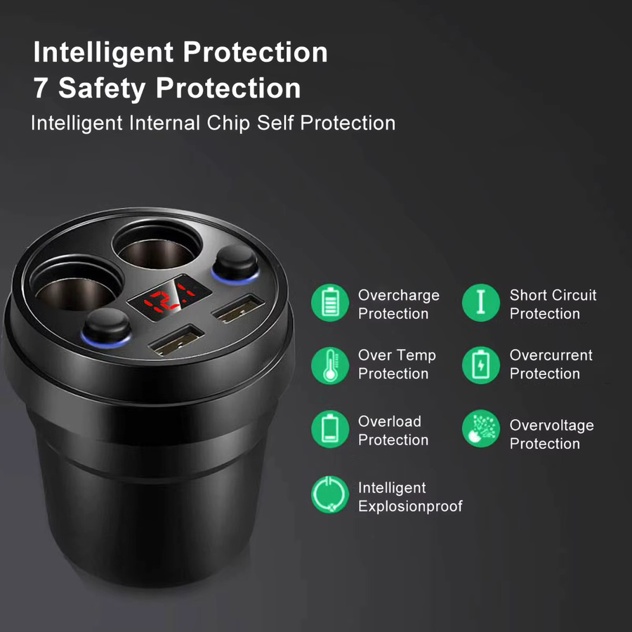 Qiilu Cup Dual USB Autoladegerät in Schwarz mit Kabel als Multifunktions-Zigarettenanzünder für Telefon, Tablet und PC - Bild 4