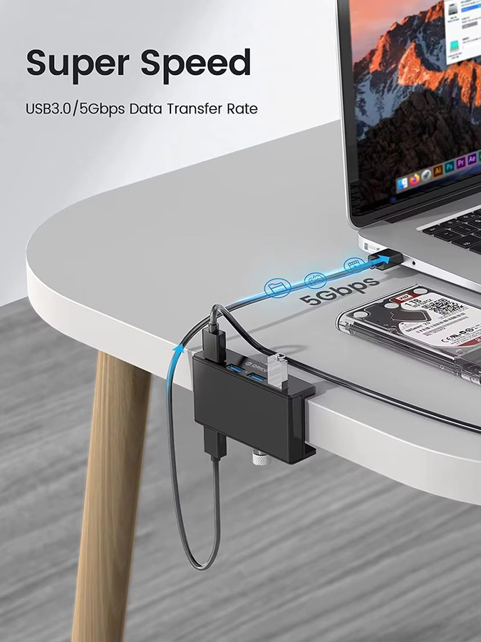 ORICO 8-in-1 USB-C Aluminium Clip-Hub in Silber mit 10Gbps Hochgeschwindigkeits-Datenübertragung und externer Stromversorgung für Mac und PC - Bild 7
