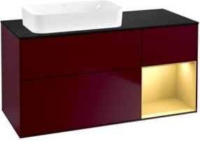 V&B Waschtischunterschrank Finion in Peony Matt mit Regalelement in Gold Matt, B/T: 120 x 60 cm - Bild 1