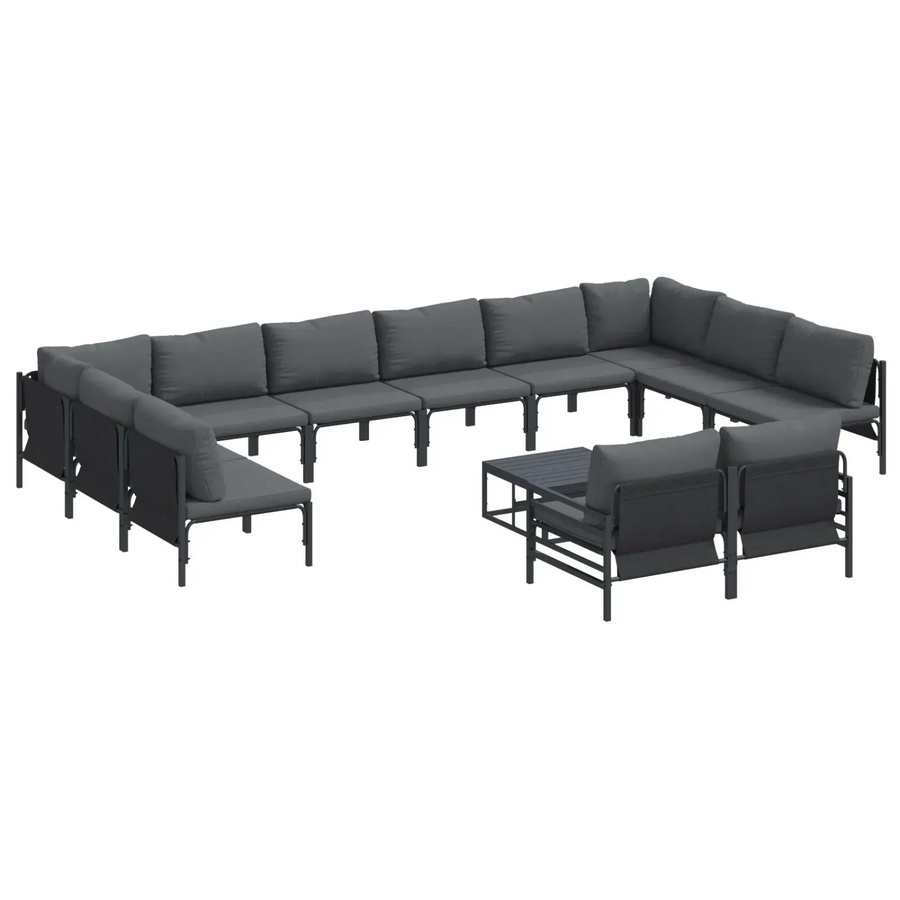 vidaXL Garten-Sofa-Set 13-teilig aus pulverbeschichtetem Stahl in Anthrazit mit Polstern und Kissenaufbewahrung - Bild 2