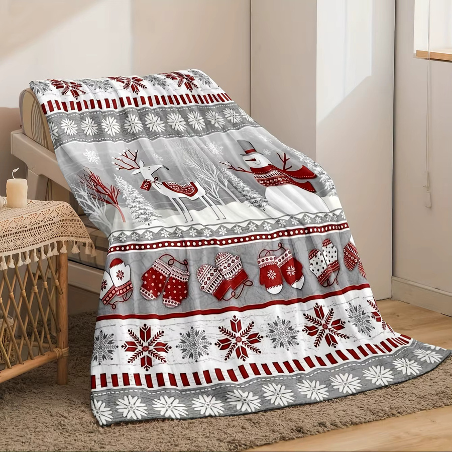 VIKAMA Weihnachts-Teppich mit Schneemann- und Elch-Motiv in Weiß, weicher Kunstfell-Dekoration für Weihnachten, B/T: 90 x 75 cm - Bild 2