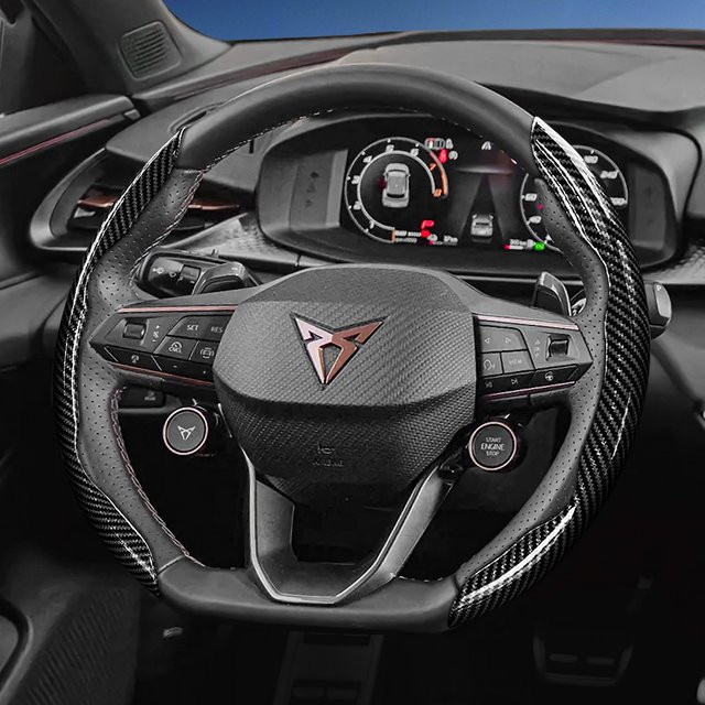 Hocasen Lenkradbezug in Carbonfaser-Textur für Cupra Modelle in Schwarz mit segmentiertem Schnellverschluss-Design - Bild 1