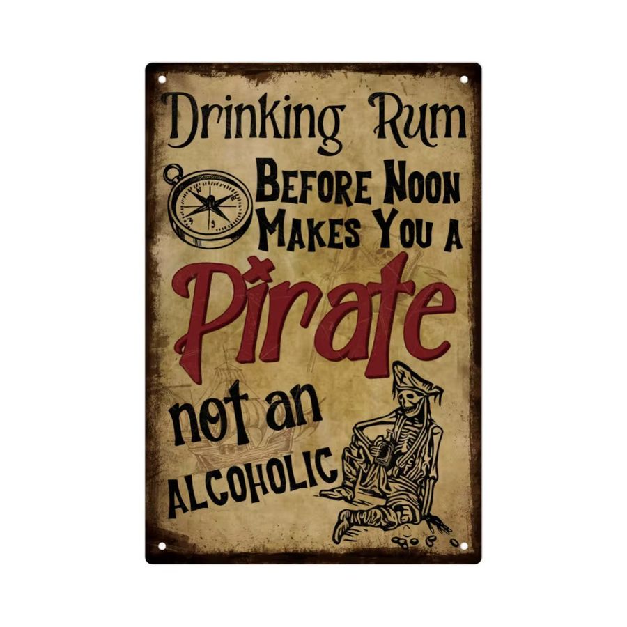 Rustikales Vintage-Metallblechschild HELLOYOUNG Drinking Rum Before Noon Makes You a Pirate, Not an Alcoholic Wandbild für die Wandmontage - Bild 2