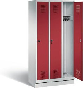 C+P Garderobenschrank Evolo S 3000 aus Stahl mit 3 Abteilen, Farbe Lichtgrau und Rubinrot, H x B x T: 180 x 90 x 50 cm - Bild 1