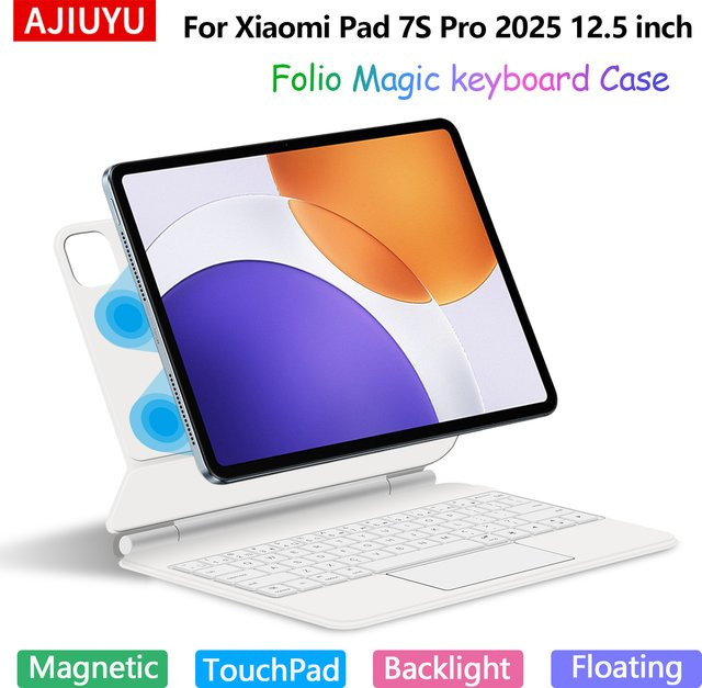 Xiaomi Smart Tastatur Folio mit Hintergrundbeleuchtung und Multi-Touch für Xiaomi Pad 7S Pro 12,5 Zoll, Farbe: Weiß - Bild 1