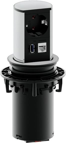 Bachmann ELEVATOR Unterputz-Anschlussdose mit RJ-45, Strom und USB 3.0 Type A in Mattes Chrom - Bild 1