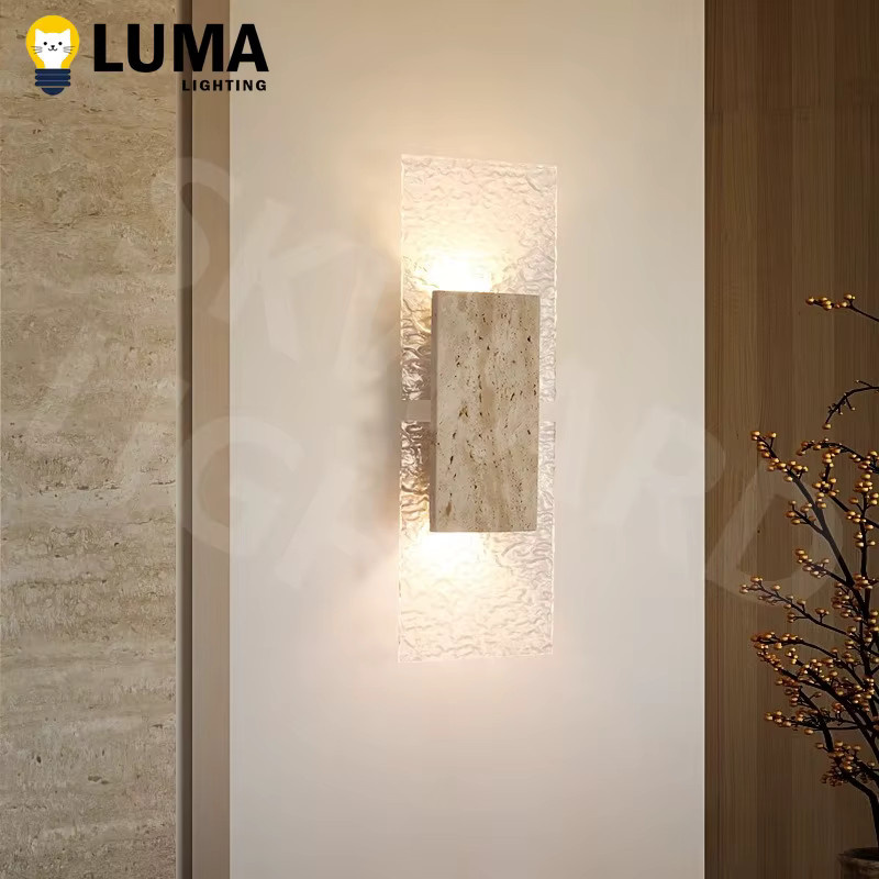 MOSA ZX Nordic Retro LED Wandleuchte aus Travertin und Acryl in Gelb und Beige, Warmweiß, B/T/H: 42,0 x 15,0 x 2,0 cm - Bild 2