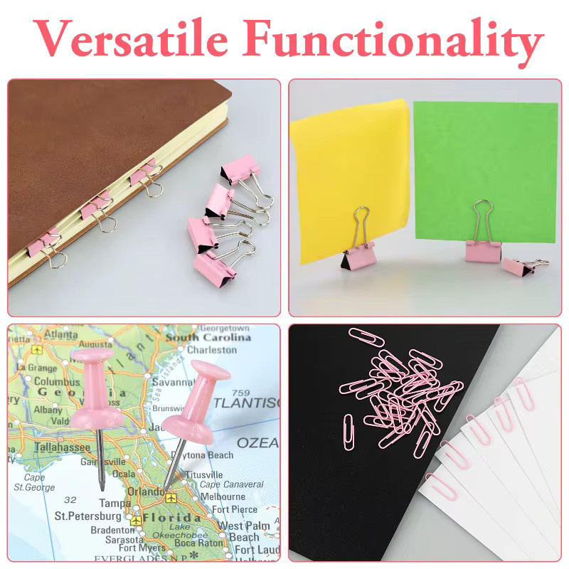 Multifunktionales Büroklammer- und Heftklammer-Set aus Metall in Pink für Büro und Studium - Bild 2