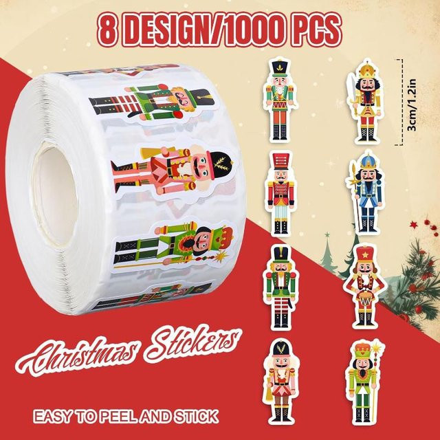 500 Stück Weihnachten Aufkleber mit Cartoon Nussknacker König und Soldat in Multicolour aus Papier - Bild 1