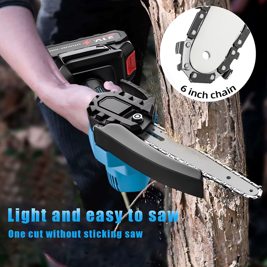 Elektrische Mini-Kettensäge für Makita 21V Akku, 6 Zoll Holzschneider in Blau, 3000W tragbares Gartenwerkzeug - Bild 2