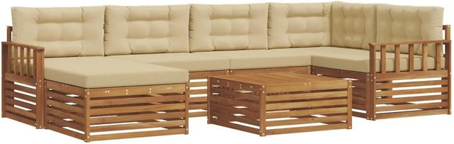 vidaXL Outdoor-Sofagarnitur 7-teilig aus Akazienholz mit Kissen in Natur und Beige - Bild 1