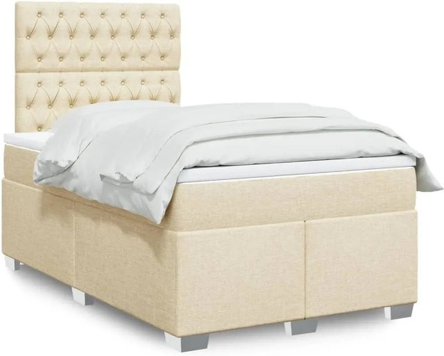 vidaXL Boxspringbett Hybrid mit Matratze und USB-Ladeport in Creme, B/T: 120 x 200 cm - Bild 1