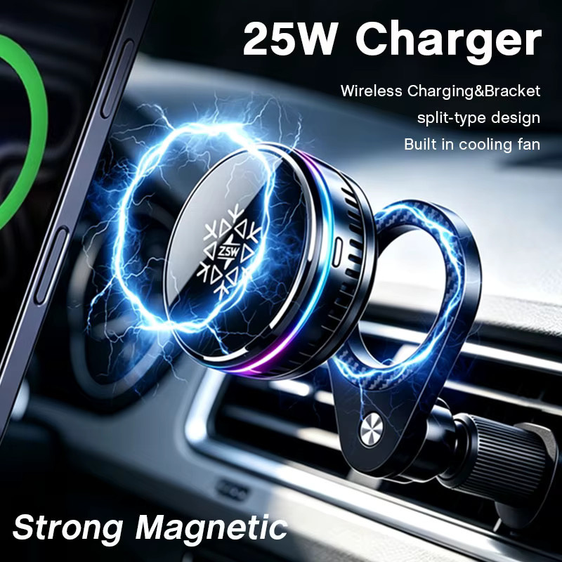 VIKEFON 2-in-1 Magnetisches Kabelloses Ladegerät mit 25W Schnellladefunktion, Halbleiter-ICE-Kühlung und RGB-Halterung für MagSafe iPhone 17 Pro Max, Schwarz - Bild 2