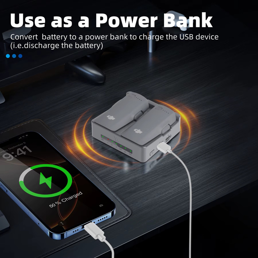 Butler Power Bank Lade Hub für DJI NEO 2 Drone, Ladegerät für 2 Batterien, Grau - Bild 4