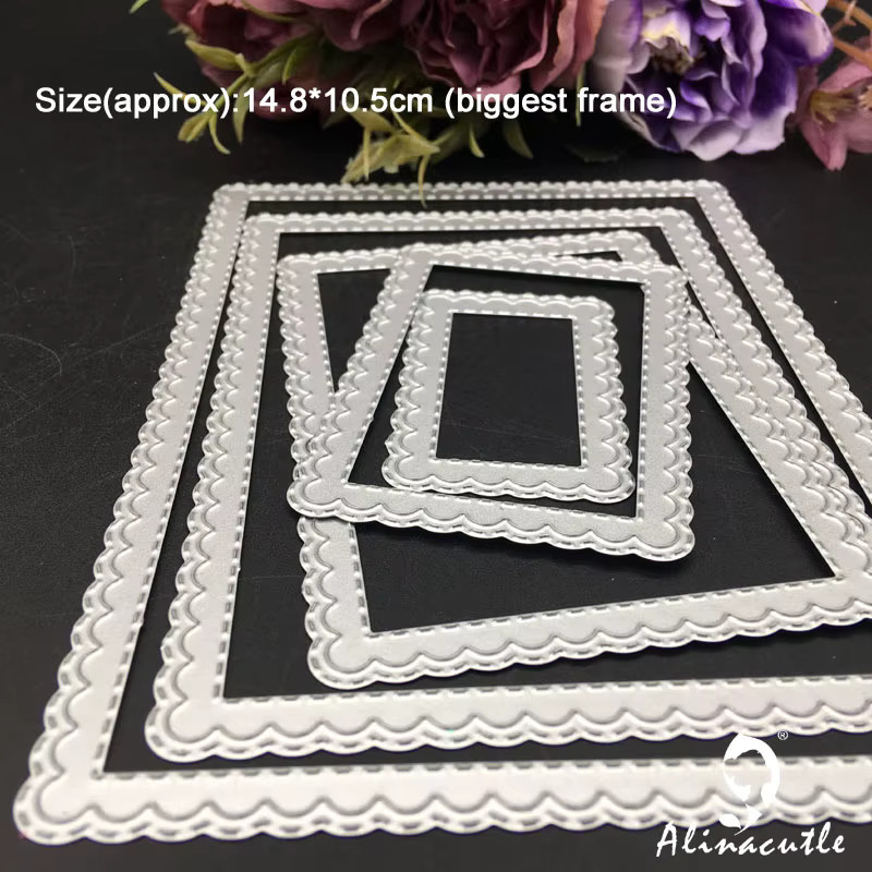 Alinacutle Metallstanzer Rechteckiger verschachtelter Rahmen mit Jakobsmuschel-Rand für Scrapbooking und Basteln - Bild 3