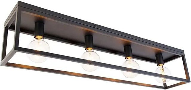 QAZQA Industrielle Deckenlampe Schwarz, 4-flammig, Cage-Design aus Stahl und Glas, E27, dimmbar - Bild 1
