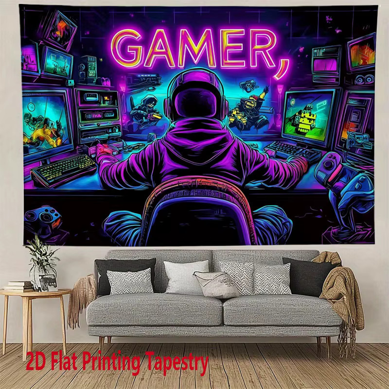 VIKAMA Wandteppich GAMER in Multicolour mit fluoreszierendem Design für E-Sport-Zimmer und Wohnzimmer, B/H: 60 x 40 cm - Bild 2