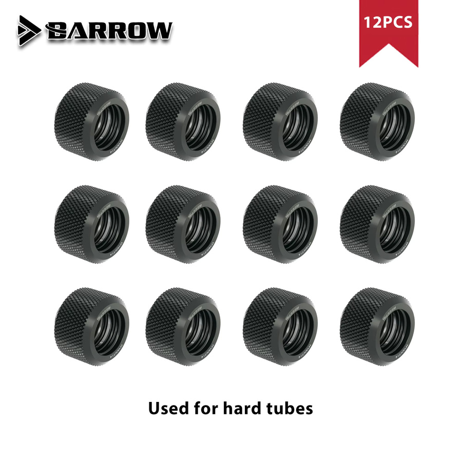 Barrow 12-teiliges Hartrohr-Fitting-Set für Computer-Wasserkühlung mit G1/4-Zoll-Gewinde und Anti-Off-Adapter in Schwarz und Silber - Bild 1