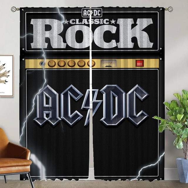 ACDC Rock Halloween Dekoration Tüll-Vorhänge für Innenbereich, Schwarz, 2er-Set, Breite: 50 cm, Höhe: 70 cm - Bild 1