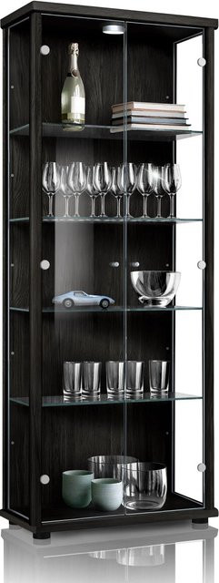 K-Möbel Vitrinenschrank mit 2 Glastüren und LED-Beleuchtung in Schwarz, H x B x T: 176 x 67 x 33 cm - Bild 1