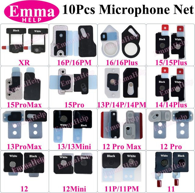 EmmaHelp 10er Set Mikrofon-Schutzgitter für iPhone 11 bis 16 Pro Max Anti-Staub Mesh Ersatzteil Set - Bild 1